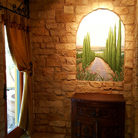 22 x 32 inch tromp l'oeil window in wine cellar.  Paradise Valley, AZ